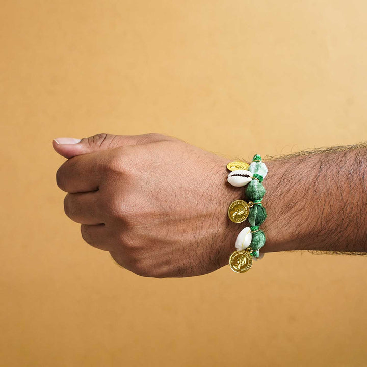 Handmade Tie & Dye Green Fabric Bhaiya Bhabhi Rakhi With Roli Chawal | Set of 2