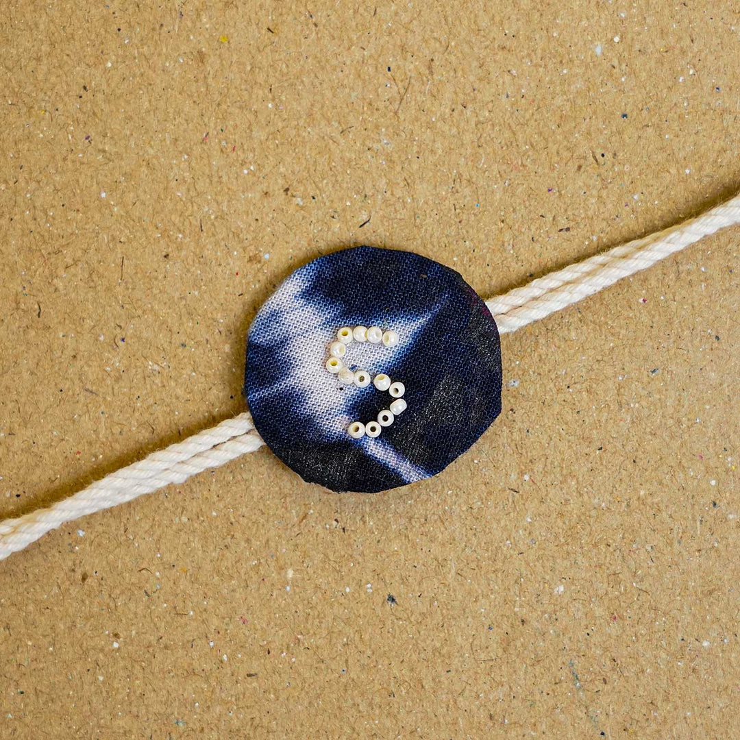 Personalized Handmade Tie & Dye Blue Fabric Rakhi With Roli Chawal