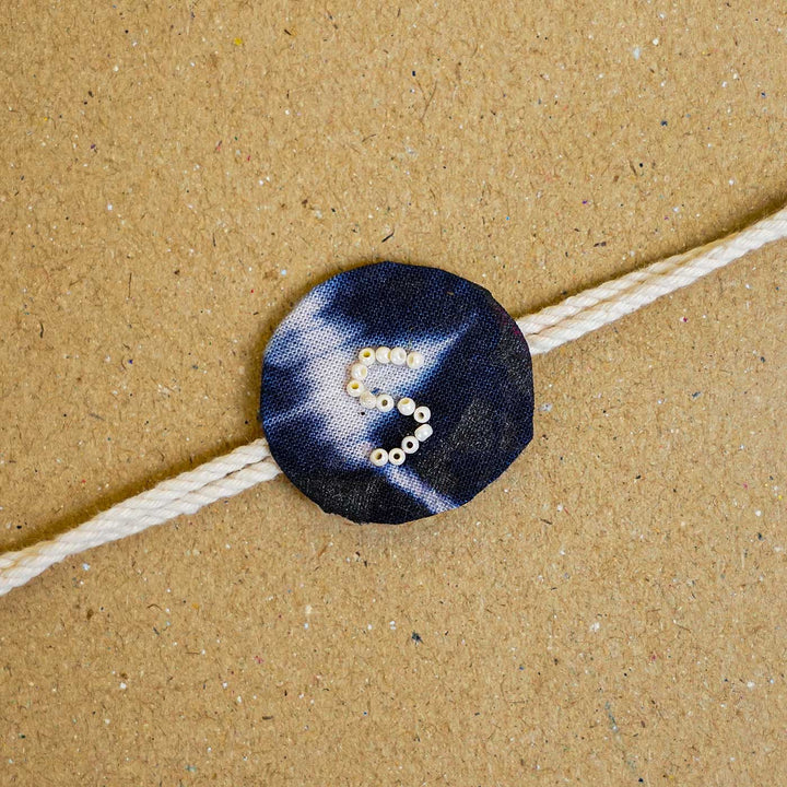 Personalized Handmade Tie & Dye Blue Fabric Rakhi With Roli Chawal
