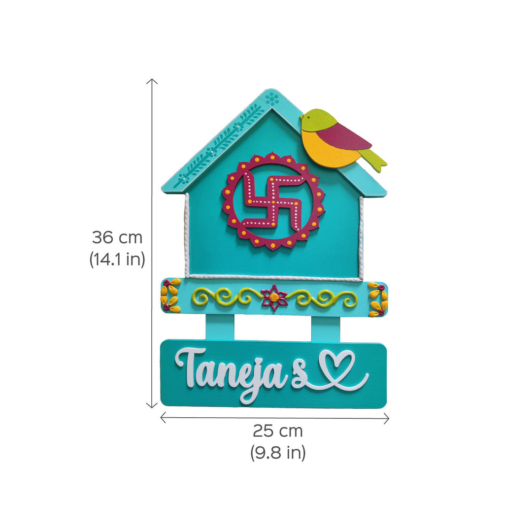 Handcrafted Personalized Swastik House-Shaped Nameplate