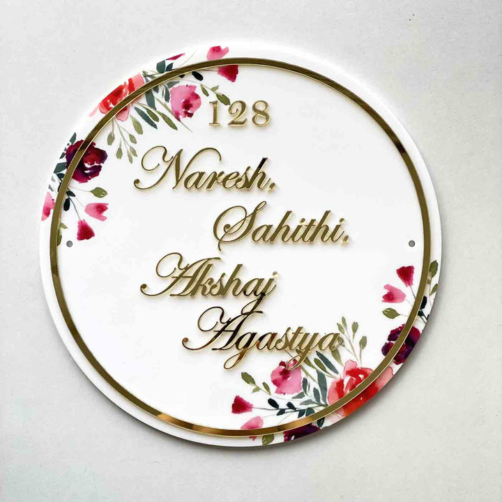 Personalised Printed Floral Round Acrylic Nameplate
