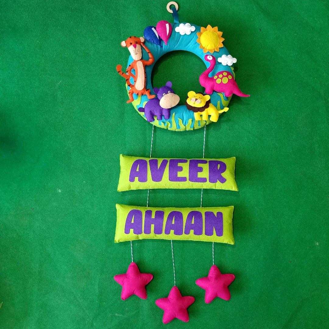 Handcrafted Personalized Round Animal Themed Felt Name Plate