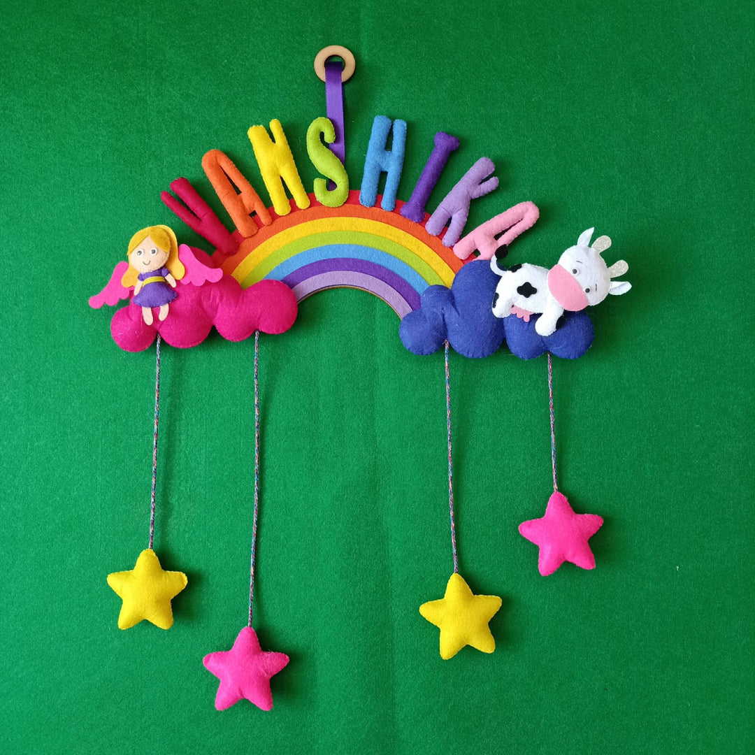 Handcrafted Personalized Rainbow Felt Name Plate for Kids with Date of Birth