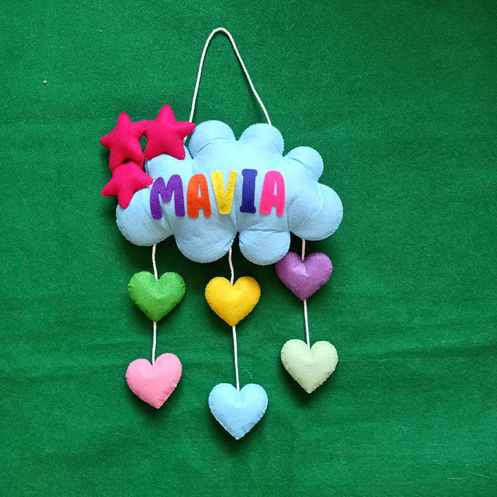Handcrafted Personalized Cloud with Hearts Felt Name Plate for Kids