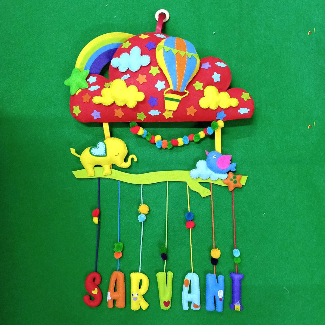 Handcrafted Personalized Cloud & Hot Air Balloon Themed Felt Name Plate for Kids