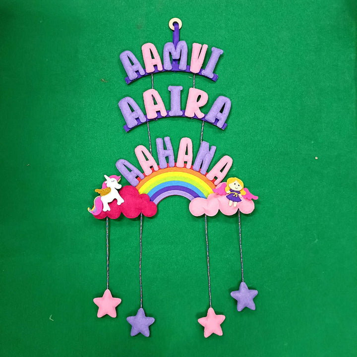 Handcrafted Personalized Rainbow Felt Name Plate with Date of Birth