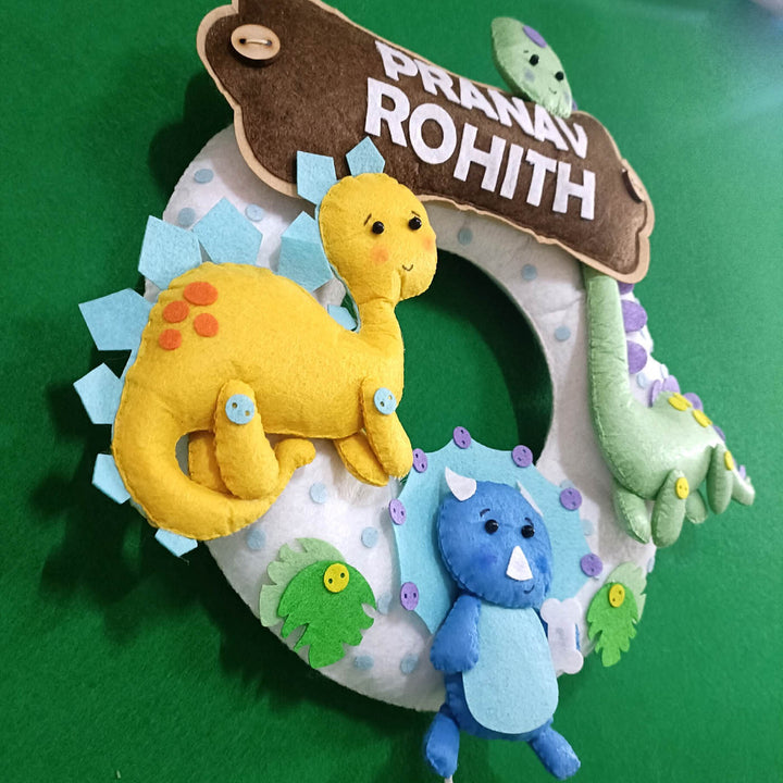 Handcrafted Personalized Dinosaur Themed Felt Name Plate for Kids