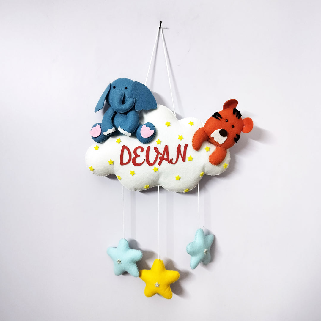 Personalized Handmade Elephant Theme Felt Kids Name Plate For Siblings