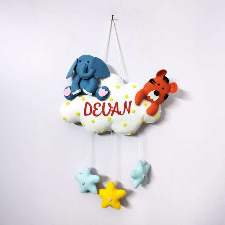 Personalized Handmade Elephant Theme Felt Kids Name Plate For Siblings