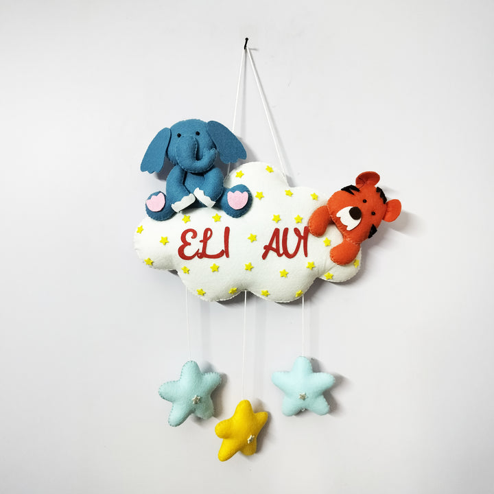 Personalized Handmade Elephant Theme Felt Kids Name Plate For Siblings