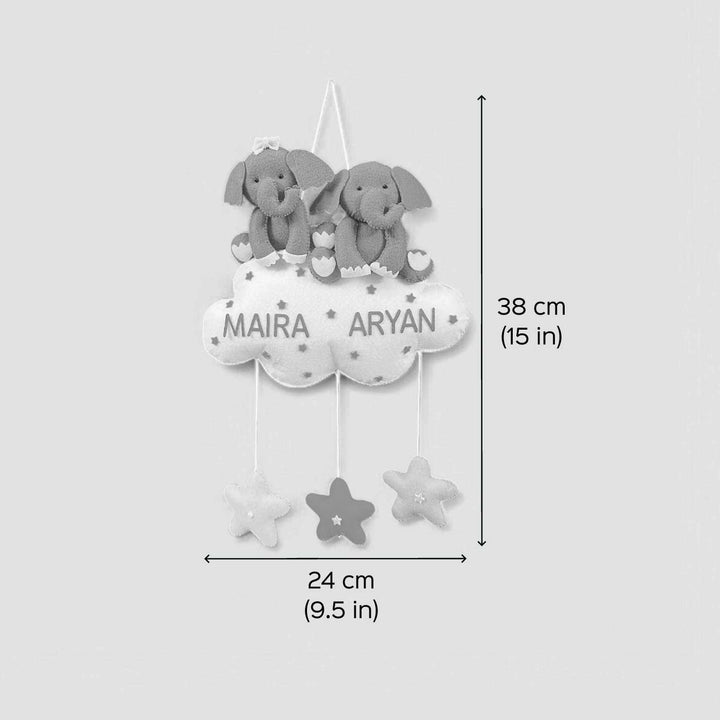 Personalized Handmade Elephant Theme Felt Kids Name Plate For Siblings