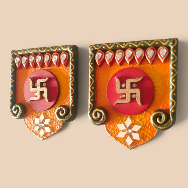 Set Of 2 | "Curly Jharokha Saathiya" Handcrafted Paper Mache Wall Decor With Scalloped Arch Detailing For Festive Decoration