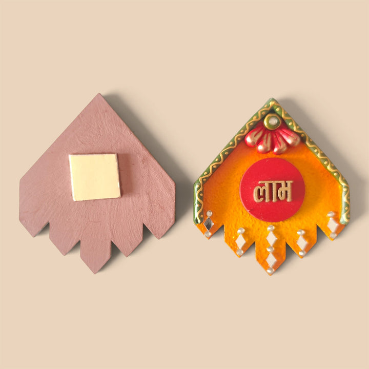 Set Of 2 | "Small Kite Shubh Laabh" Handcrafted Paper Mache Wall Decor With Layered Detailing For Festive Decoration