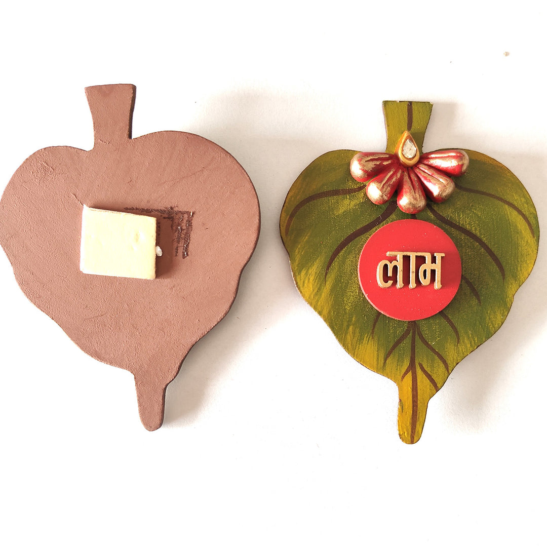 Set Of 2 | "Asopalav Shubh Laabh" Handcrafted Mango Leaf Paper Mache Wall Decor With Flat Layered Detailing For Festive Decoration