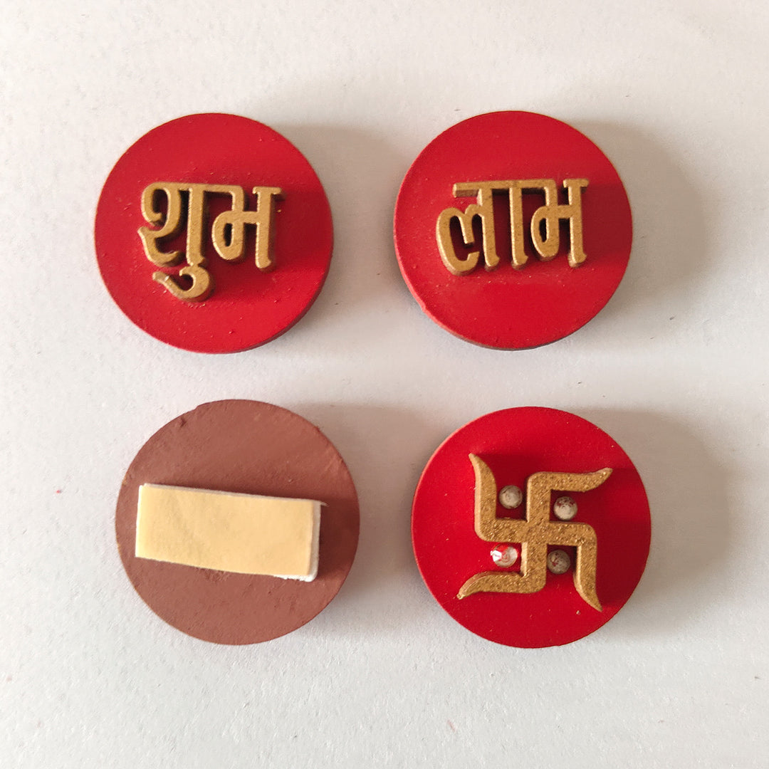 Set Of 8 | "Shubh Laabh, Sun & Saathiya" Handcrafted Paper Mache Multipack Wall Decor With Four Motif Pairs For Festive Decoration