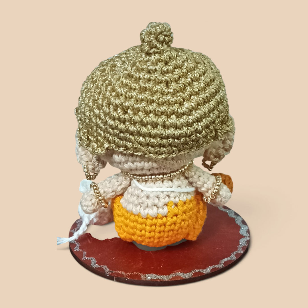 Handmade Crochet Ganesh Idol Cotton Golu Doll With Zari Mukut For Festive Decor