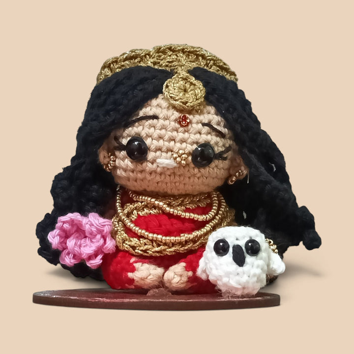 Handmade Crochet Lakshmi Idol Cotton Golu Doll With Zari Mukut For Festive Decor
