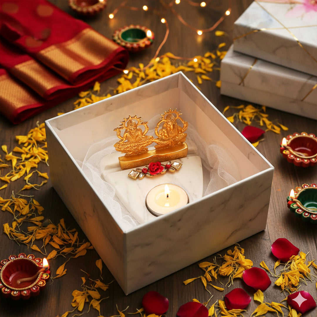 Handmade Laxmi Ganesha With Marble Base Tea Light Holder