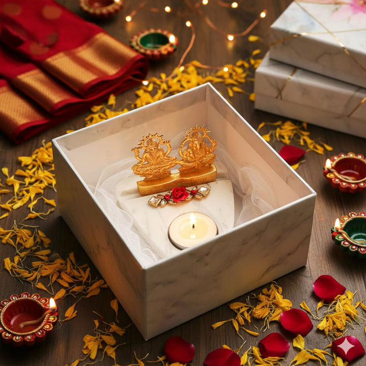 Handmade Laxmi Ganesha With Marble Base Tea Light Holder