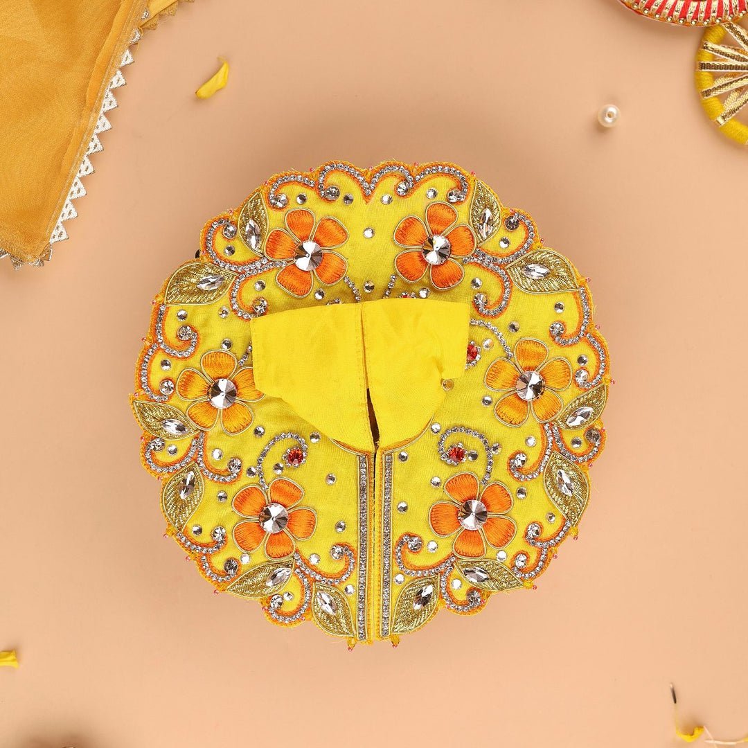Hand Embroidered Zardozi Vrindavan Phool Bangla Inspired Art Silk Laddu Gopal Poshak (Dress)