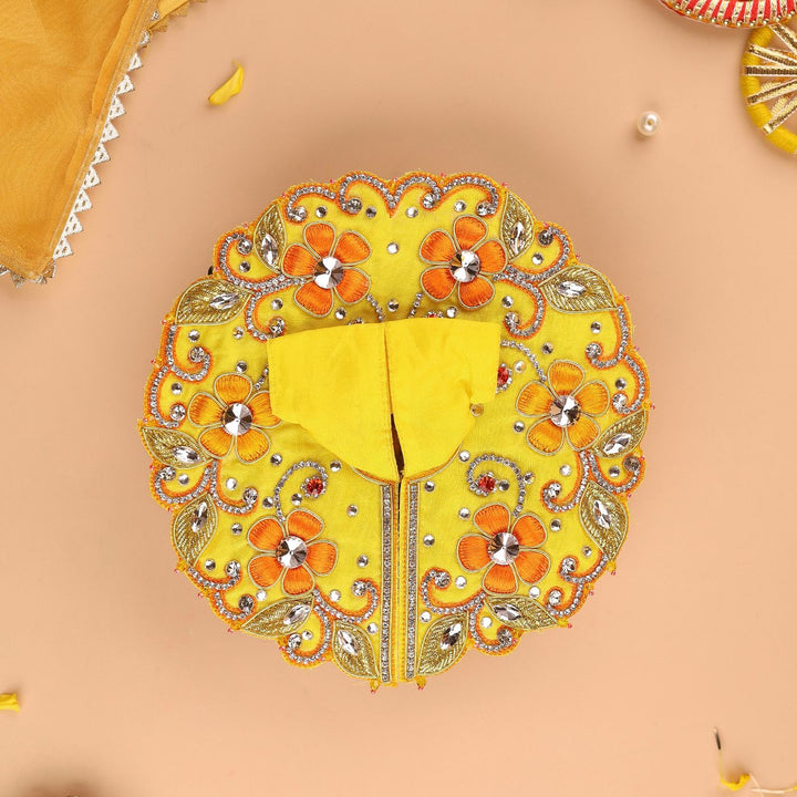 Hand Embroidered Zardozi Vrindavan Phool Bangla Inspired Art Silk Laddu Gopal Poshak (Dress)