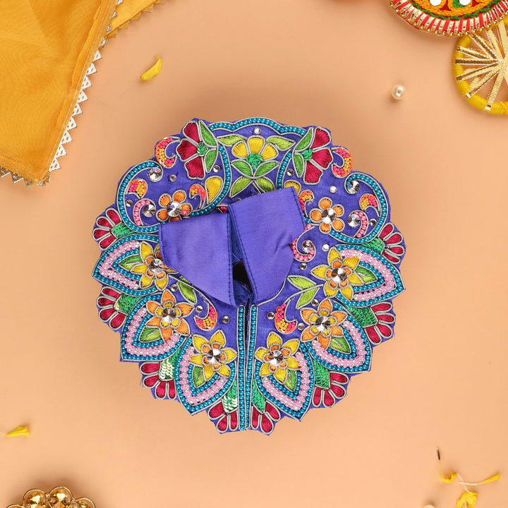 Hand Embroidered Zardozi Flower Design Art Silk Laddu Gopal Poshak (Dress)