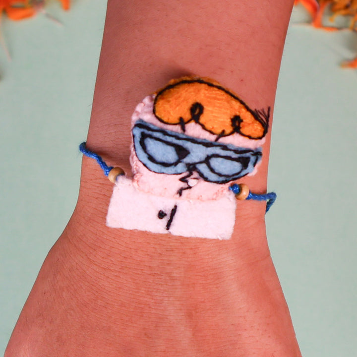 Hand Embroidered Dexter Rakhi With Brooch Pin & Keychain For Brother
