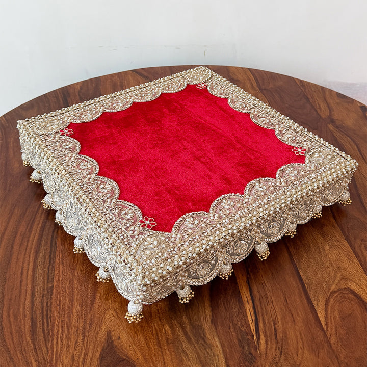 Velvet Fabric Square Pooja Chowki For Home Temple Pooja Decor