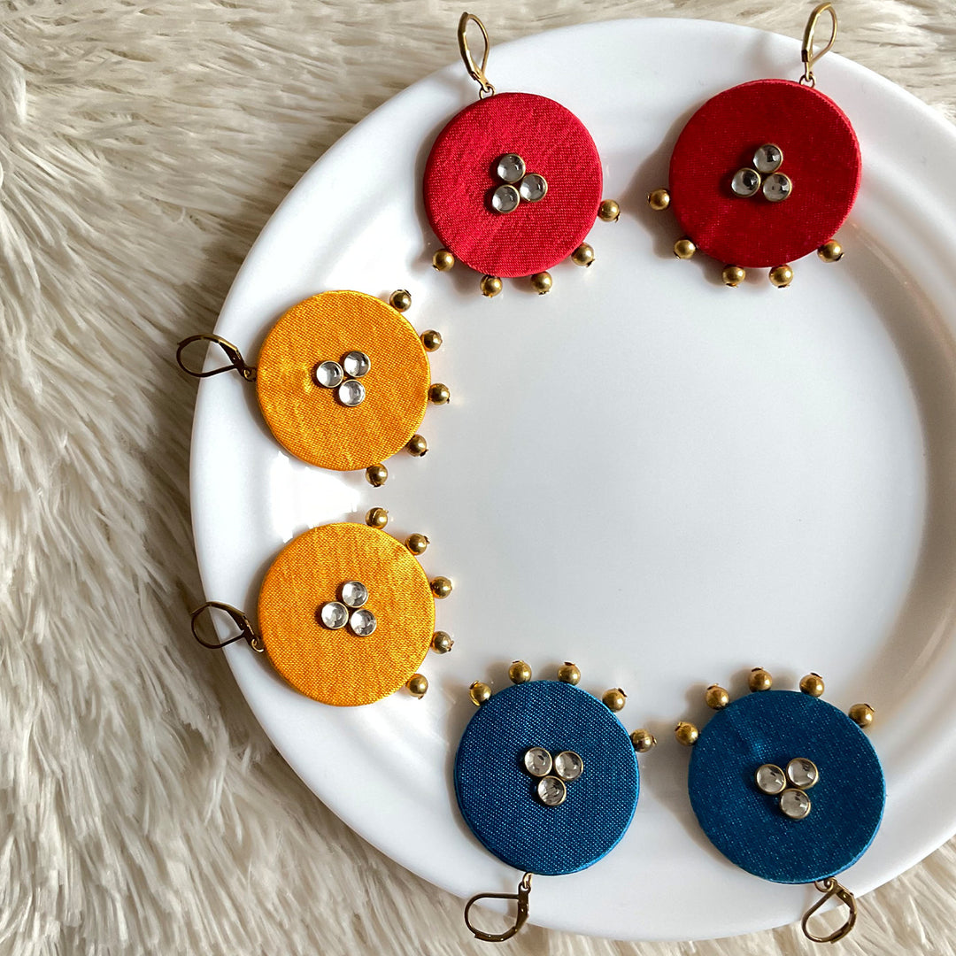 Handmade Beaded Round Gaji Silk Earrings