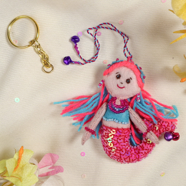 Hand Embroidered Mermaid Charm Felt Lumba With Keychain For Girls