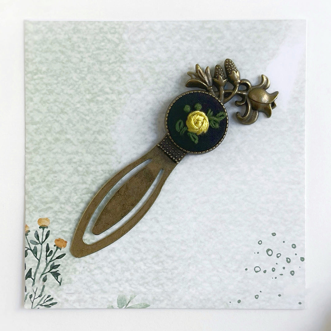 Hand Embroidered Rosa Lutea Bronze Bookmark