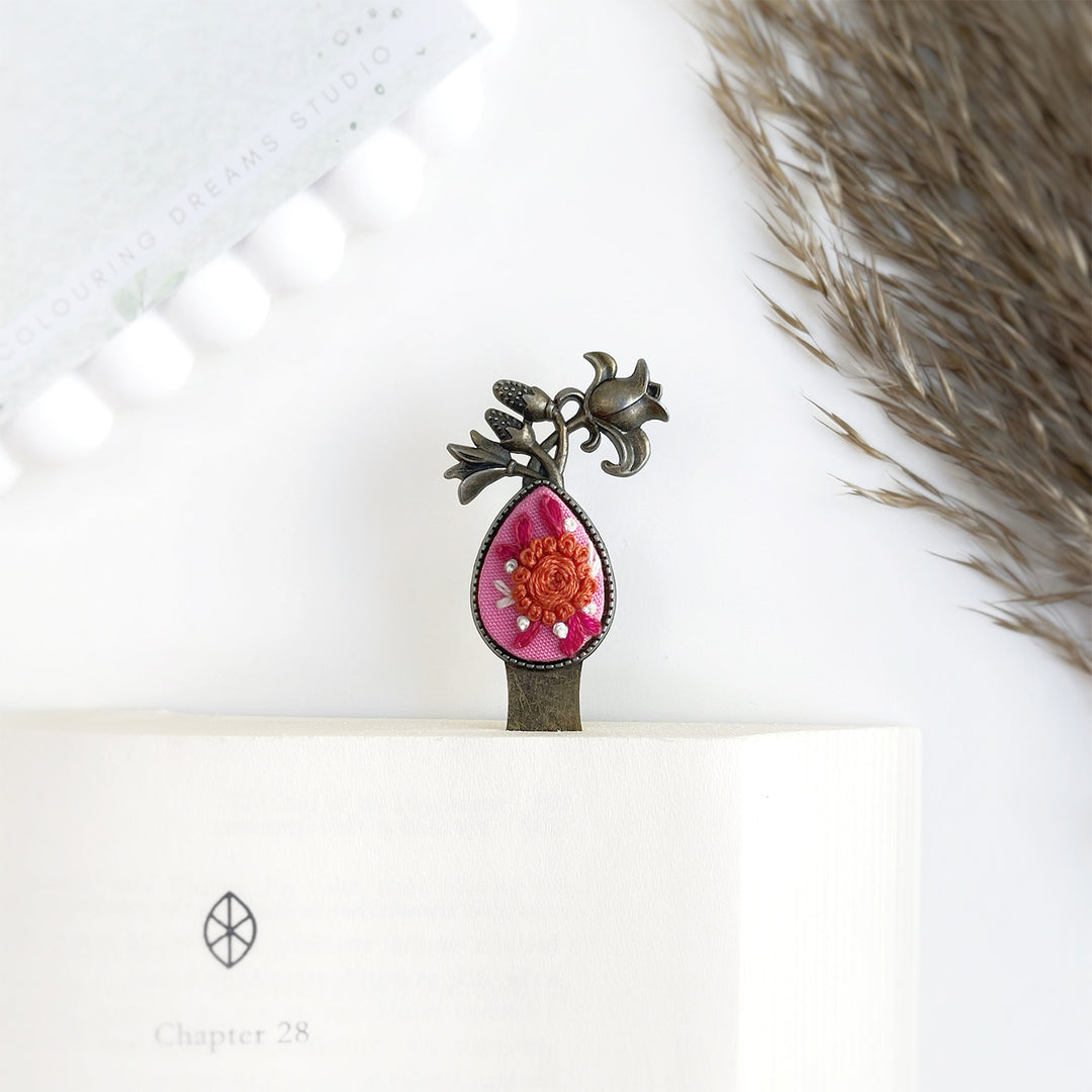 Hand Embroidered Flora Fluff Bronze Bookmark