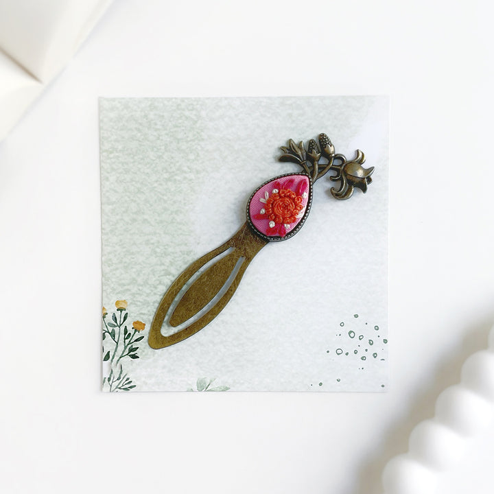 Hand Embroidered Flora Fluff Bronze Bookmark