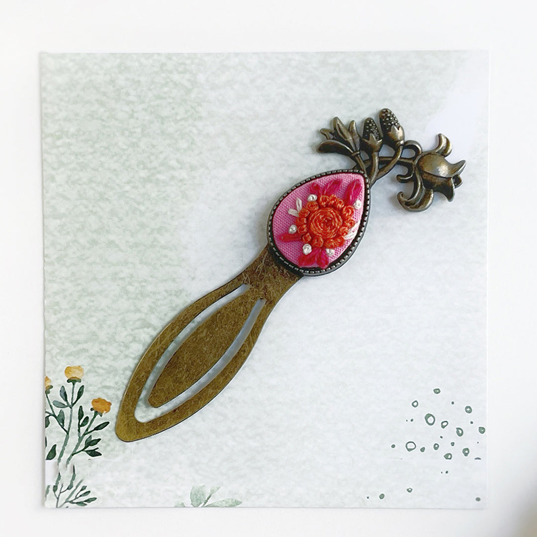 Hand Embroidered Flora Fluff Bronze Bookmark