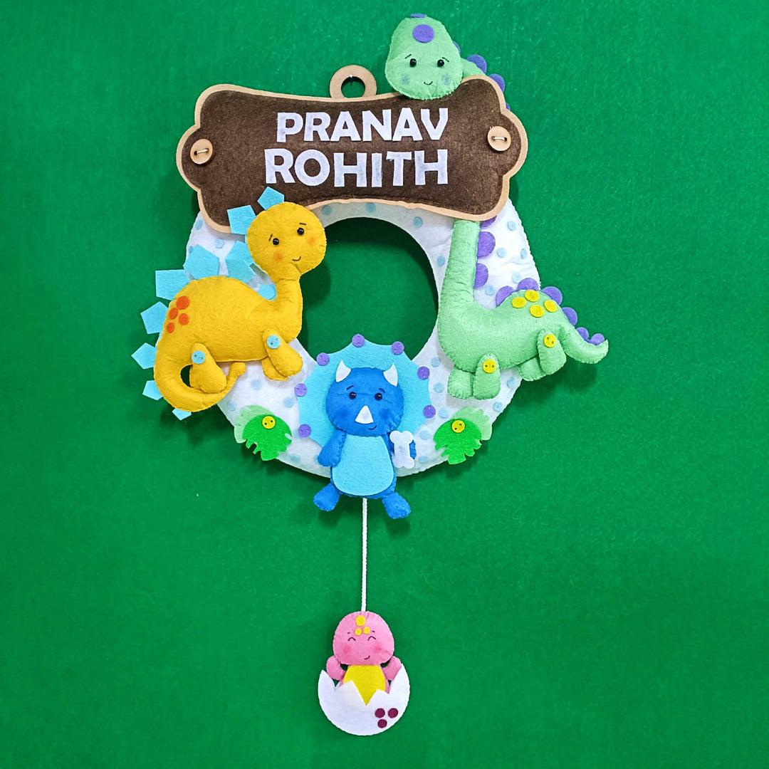 Handcrafted Personalized Dinosaur Themed Felt Name Plate for Kids