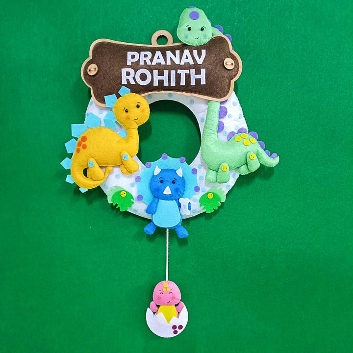 Handcrafted Personalized Dinosaur Themed Felt Name Plate for Kids