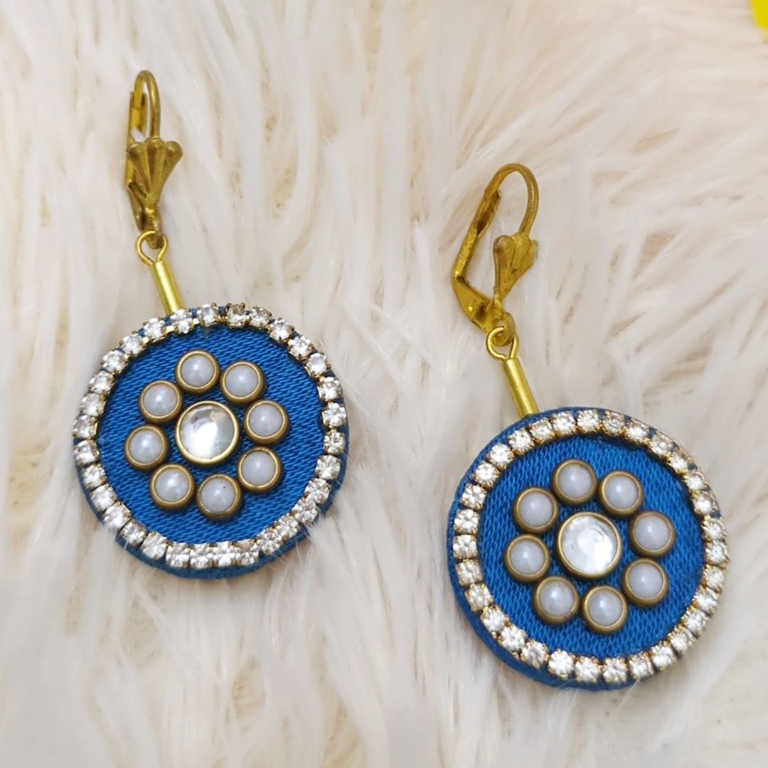 Handmade Pearl Embellished Gaji Silk Earrings