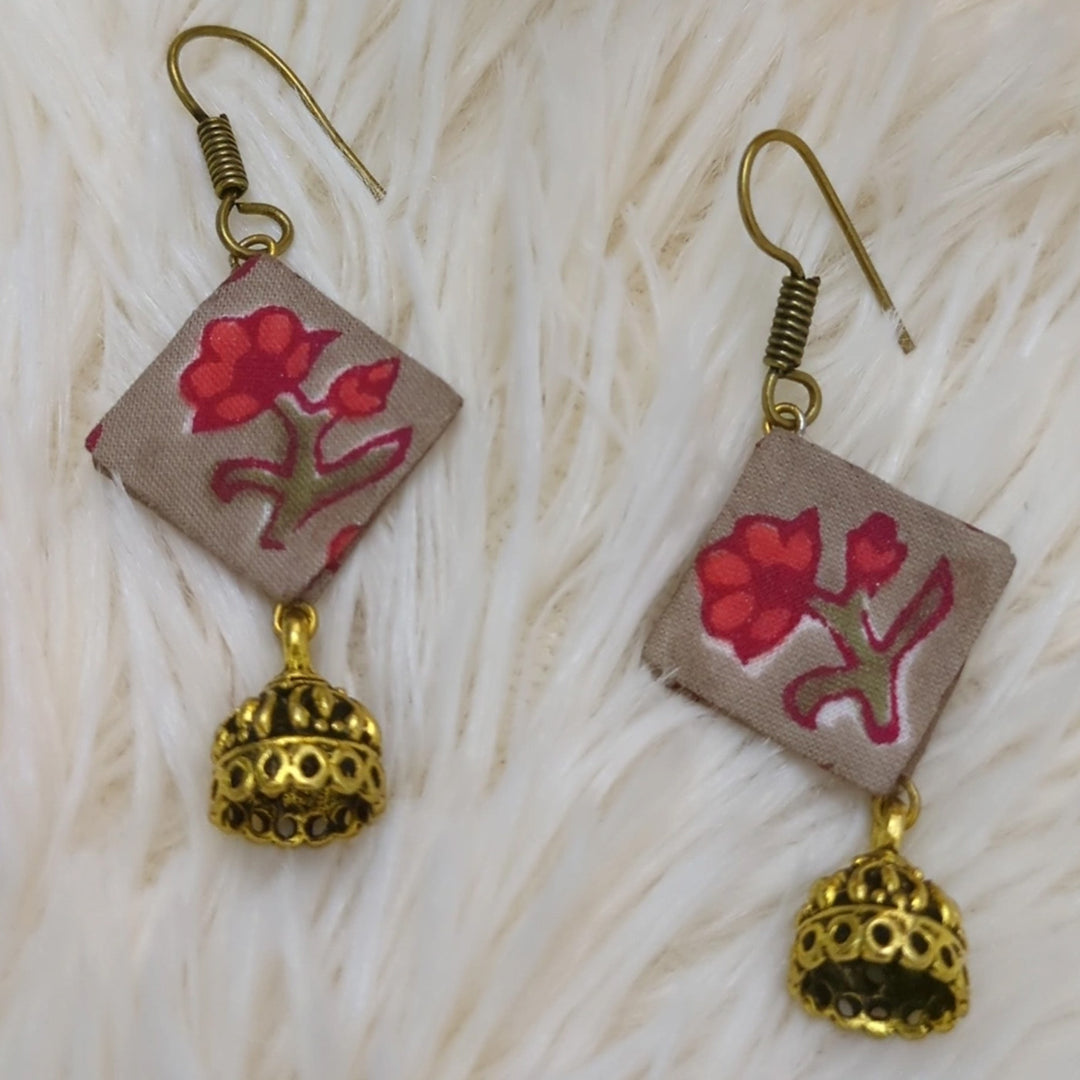 Handmade Cotton Motif Jhumki Earrings
