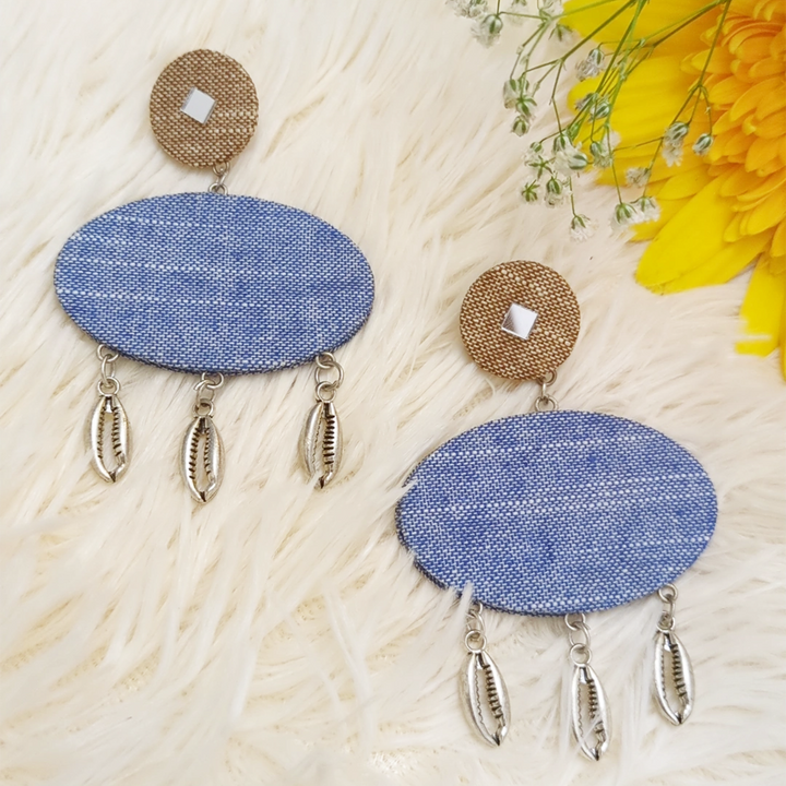 Handmade Denim Shell Drop Earrings