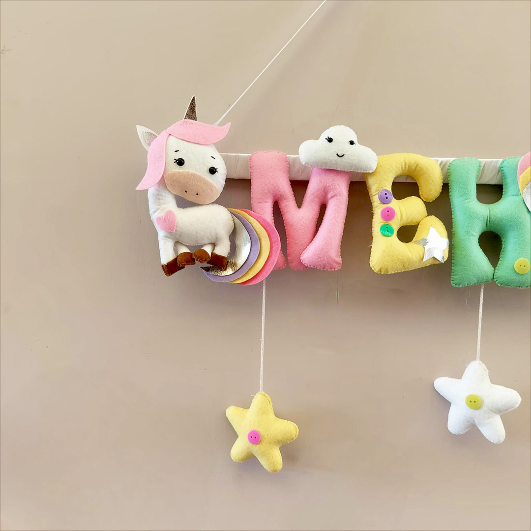 Personalized Unicorn & Bunny Theme Felt Kids Name Plate