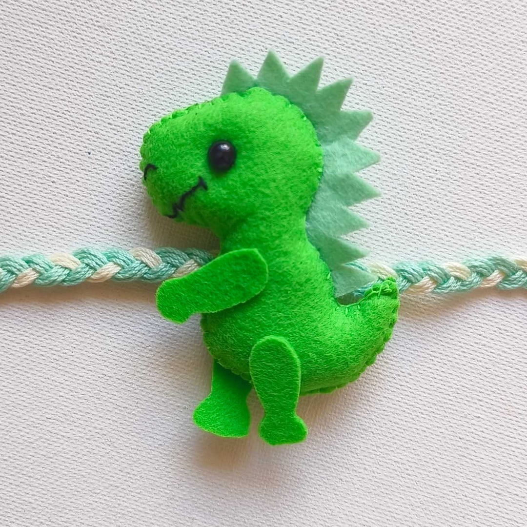 Soft Handmade Dinosaur Felt Rakhi With Roli Chawal for Kids