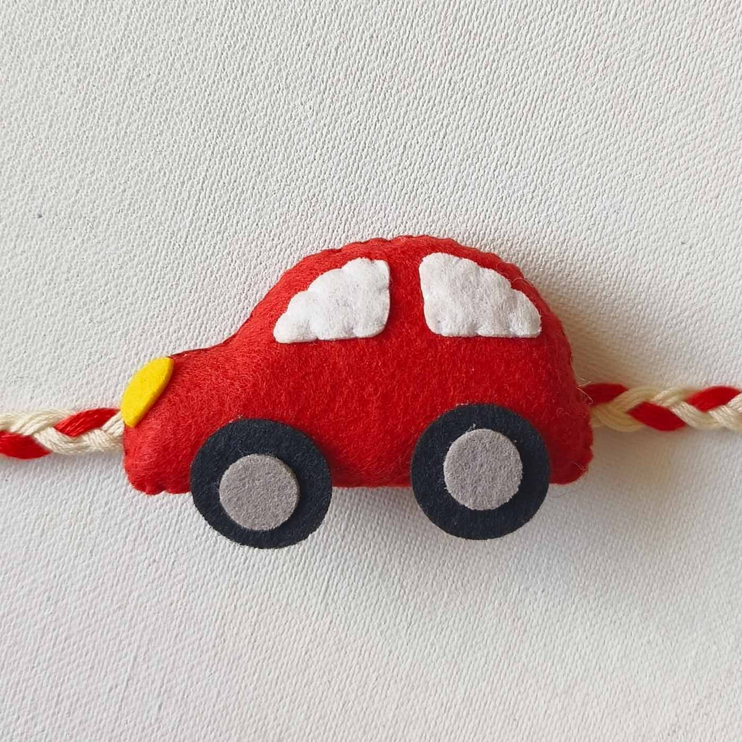 Soft Handmade Car Felt Rakhi With Roli Chawal for Kids