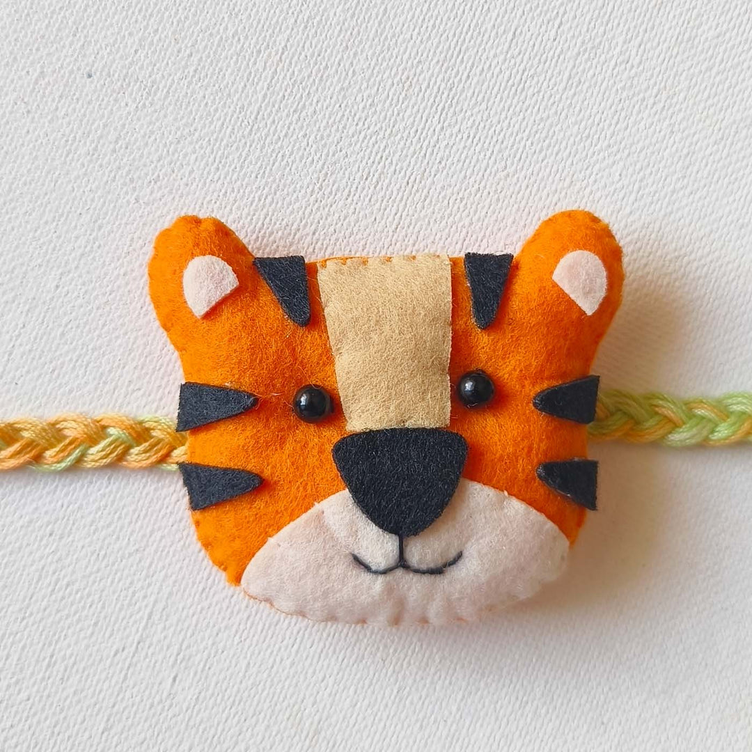 Soft Handmade Tiger Felt Rakhi With Roli Chawal for Kids