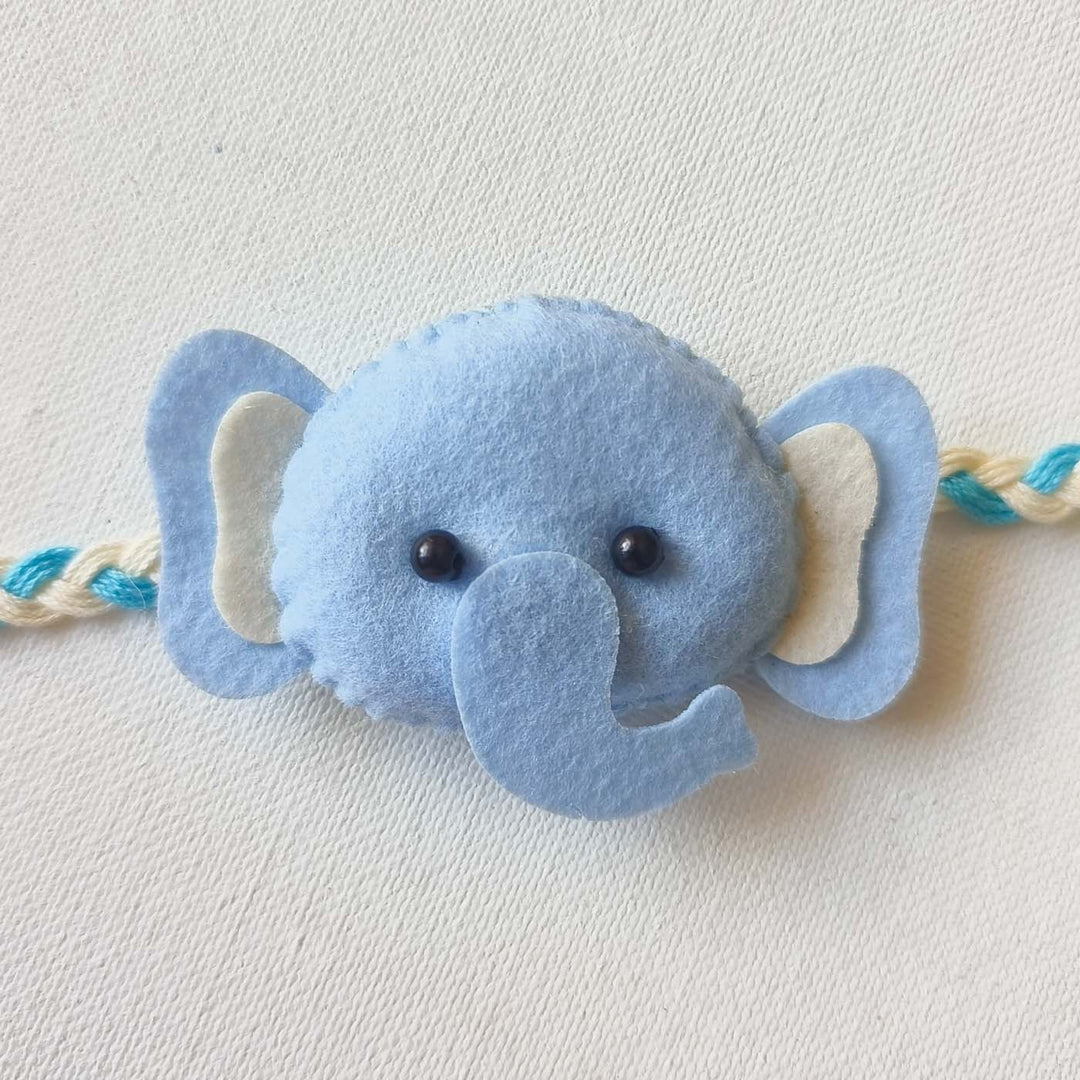 Soft Handmade Blue Elephant Felt Rakhi With Roli Chawal for Kids