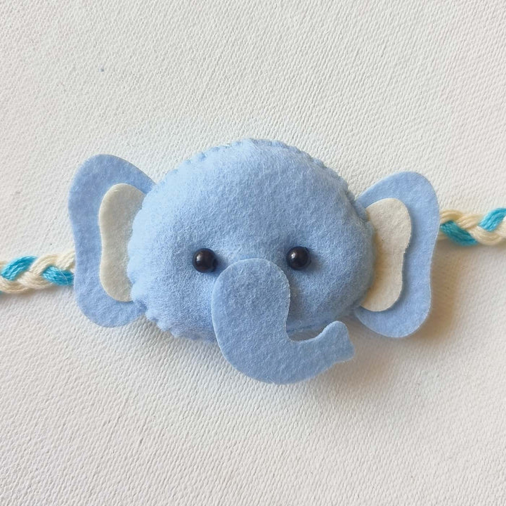 Soft Handmade Blue Elephant Felt Rakhi With Roli Chawal for Kids