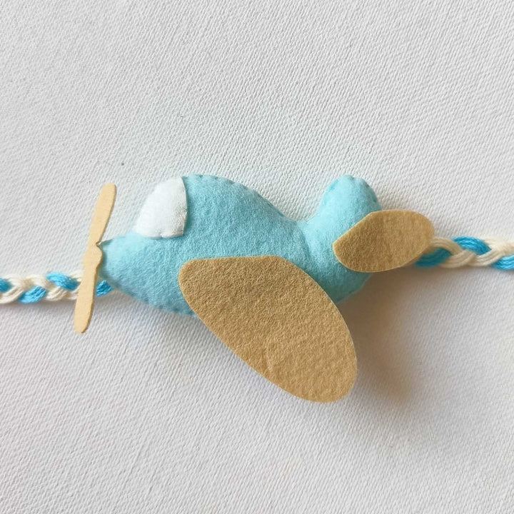 Soft Handmade Airplane Felt Rakhi With Roli Chawal for Kids