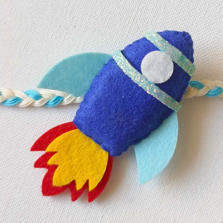 Soft Handmade Rocket Felt Rakhi With Roli Chawal for Kids