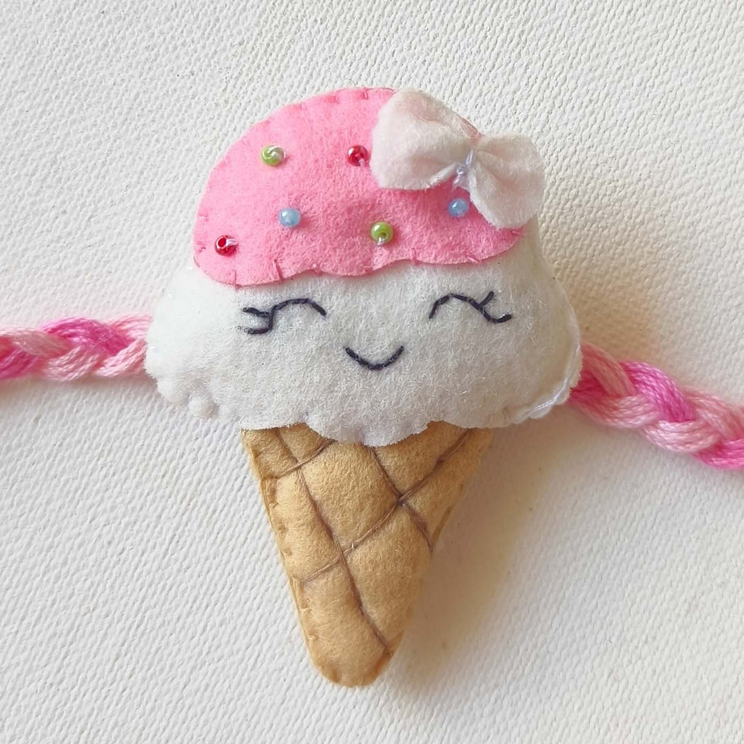 Soft Handmade Ice Cream Felt Rakhi With Roli Chawal for Kids