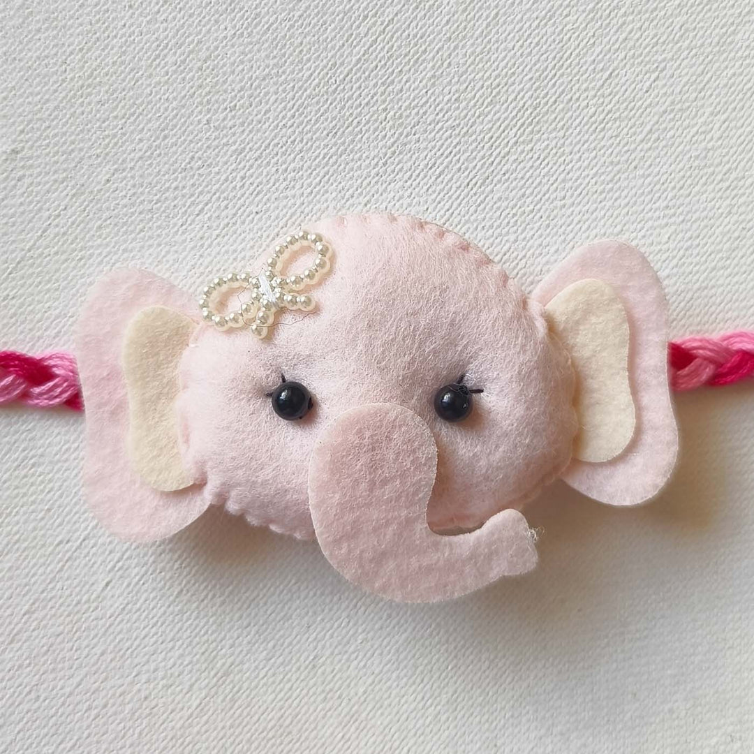 Soft Handmade Pink Elephant Felt Rakhi With Roli Chawal for Kids