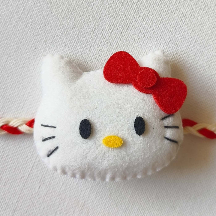 Soft Handmade Cat Felt Rakhi With Roli Chawal for Kids